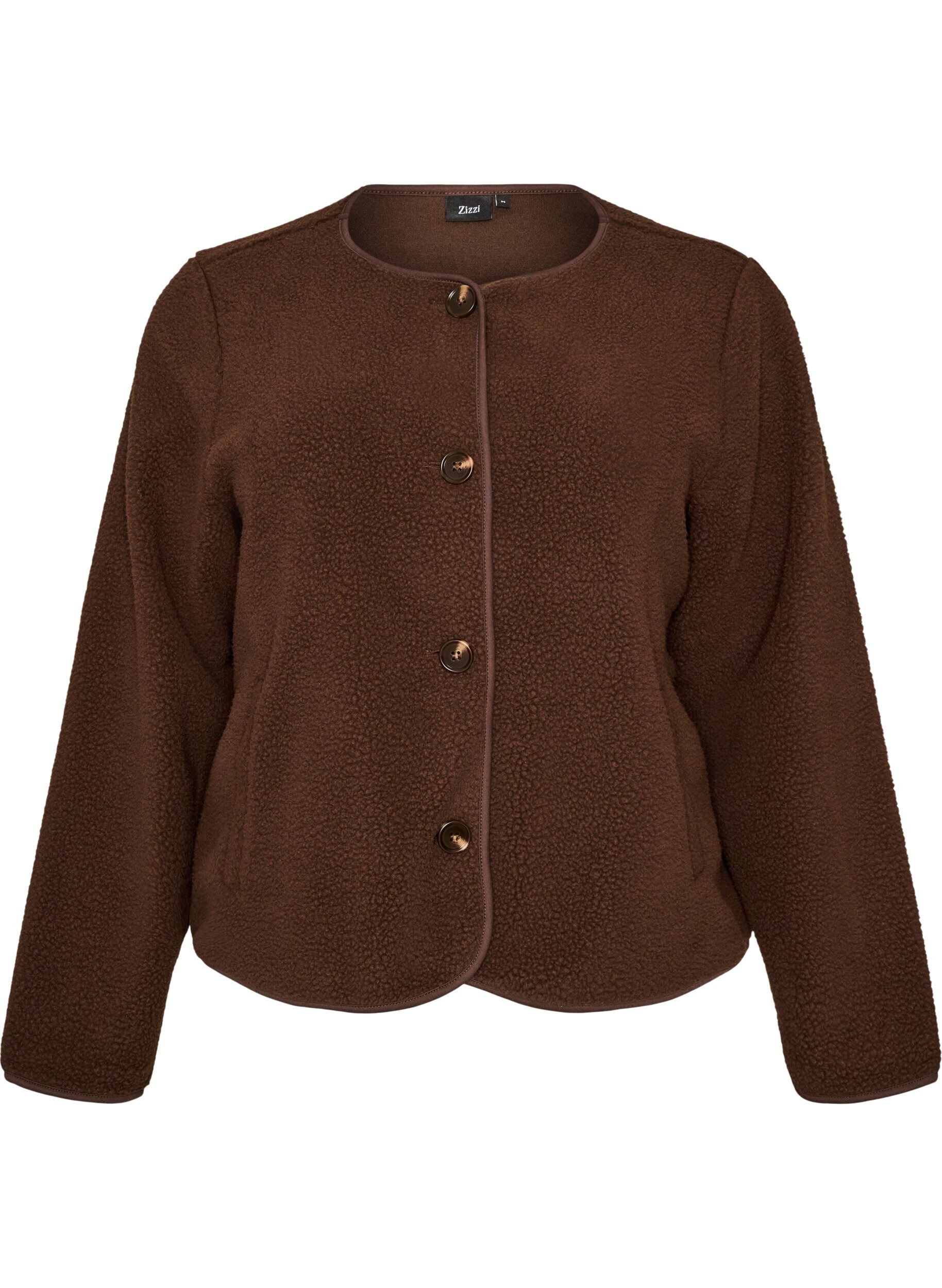 ZizziVeste teddy &agrave; col rond boutonn&eacute;e, Marron, Packshot image number 0