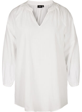 Tunique coton avec un col-V, Bright White, Packshot image number 0