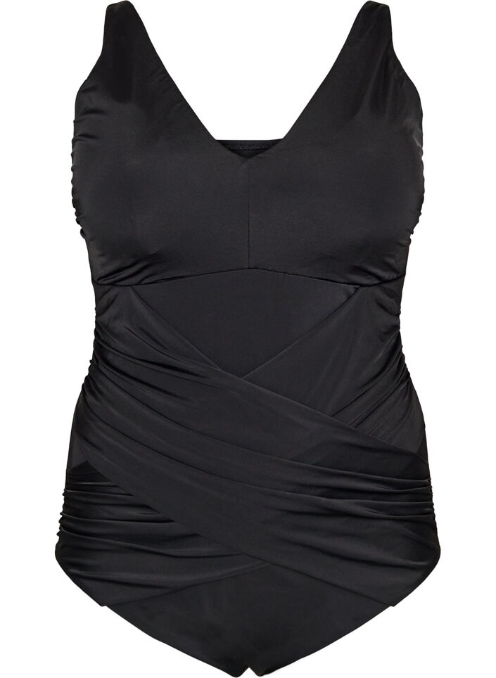 Maillot de bain &agrave; d&eacute;tail crois&eacute; en drap&eacute;, Noir, Packshot image number 0