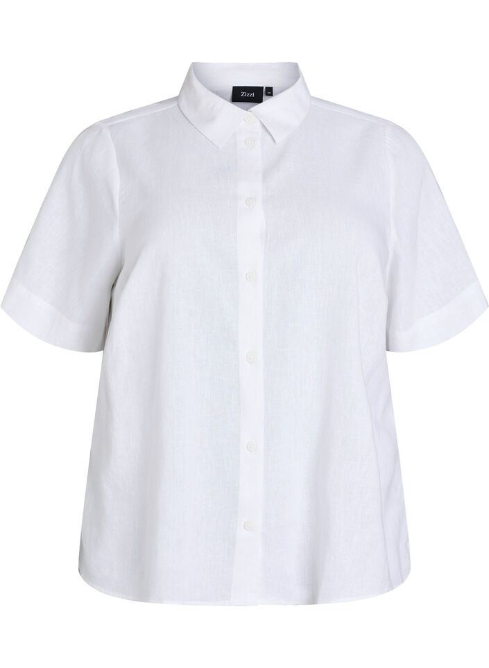 Chemise &agrave; manches courtes en lin et viscose, Blanc, Packshot image number 0