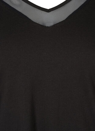 Blouse en coton à manches longues avec résille, Black, Packshot image number 2