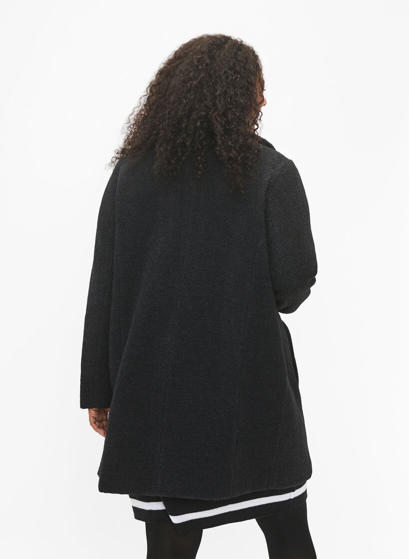Manteau en bouclette mélangée avec fermeture éclair, Black Mel., Model image number 1