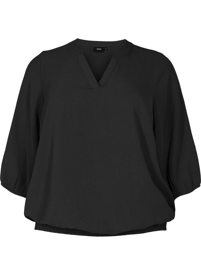 Blouse à smocks et manches 3/4, Black, Packshot image number 0