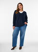 Blouse en maille avec col en V et manches raglan, Bleu, Model image number 1