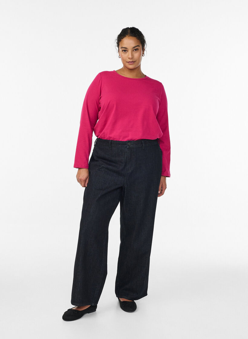 Top basic en jersey avec manches longues, Rose, Model image number 1