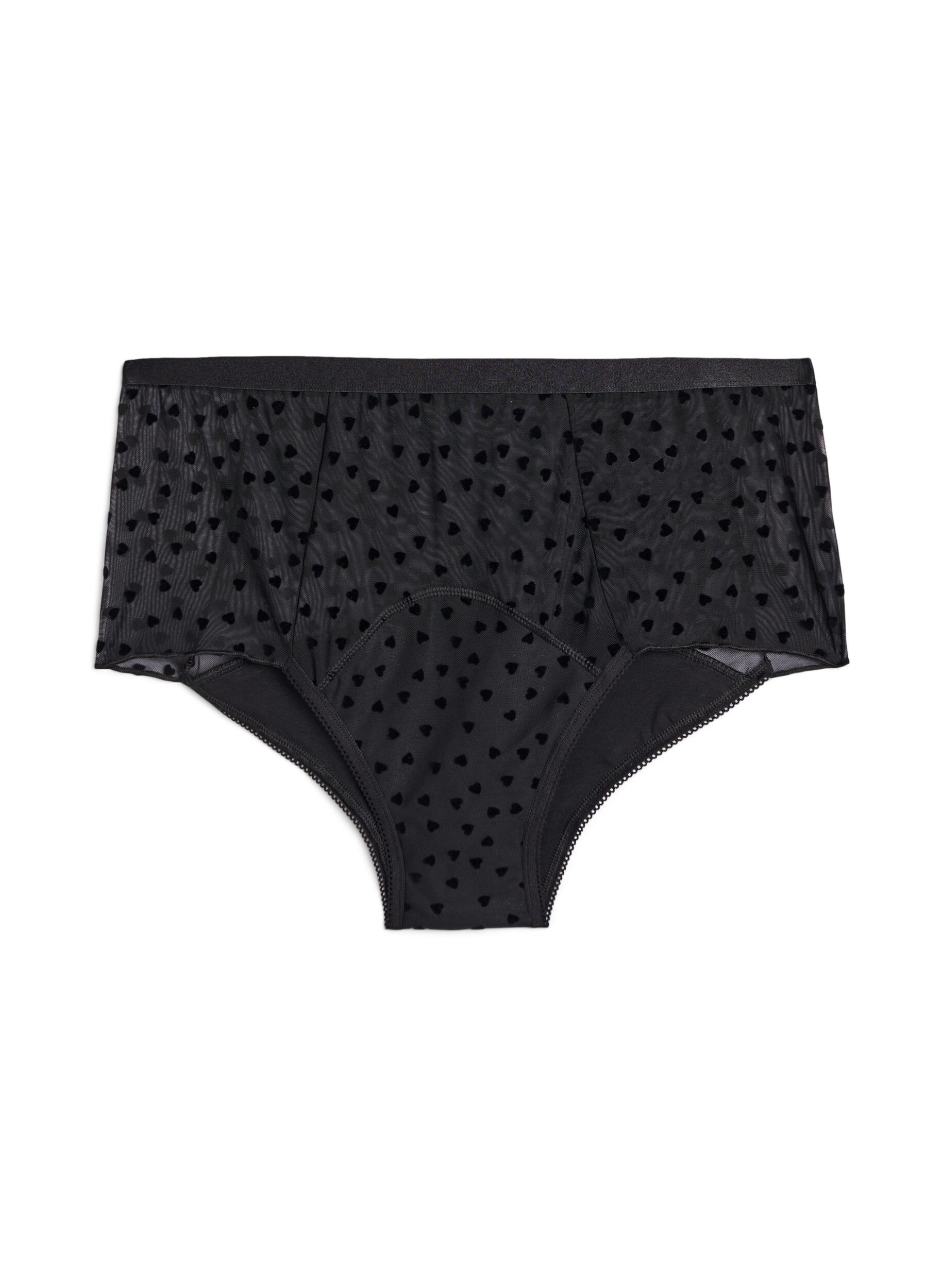 Zizzi Culotte pour r&egrave;gles en maille avec des motifs de c&oelig;ur, Noir, Packshot image number 0