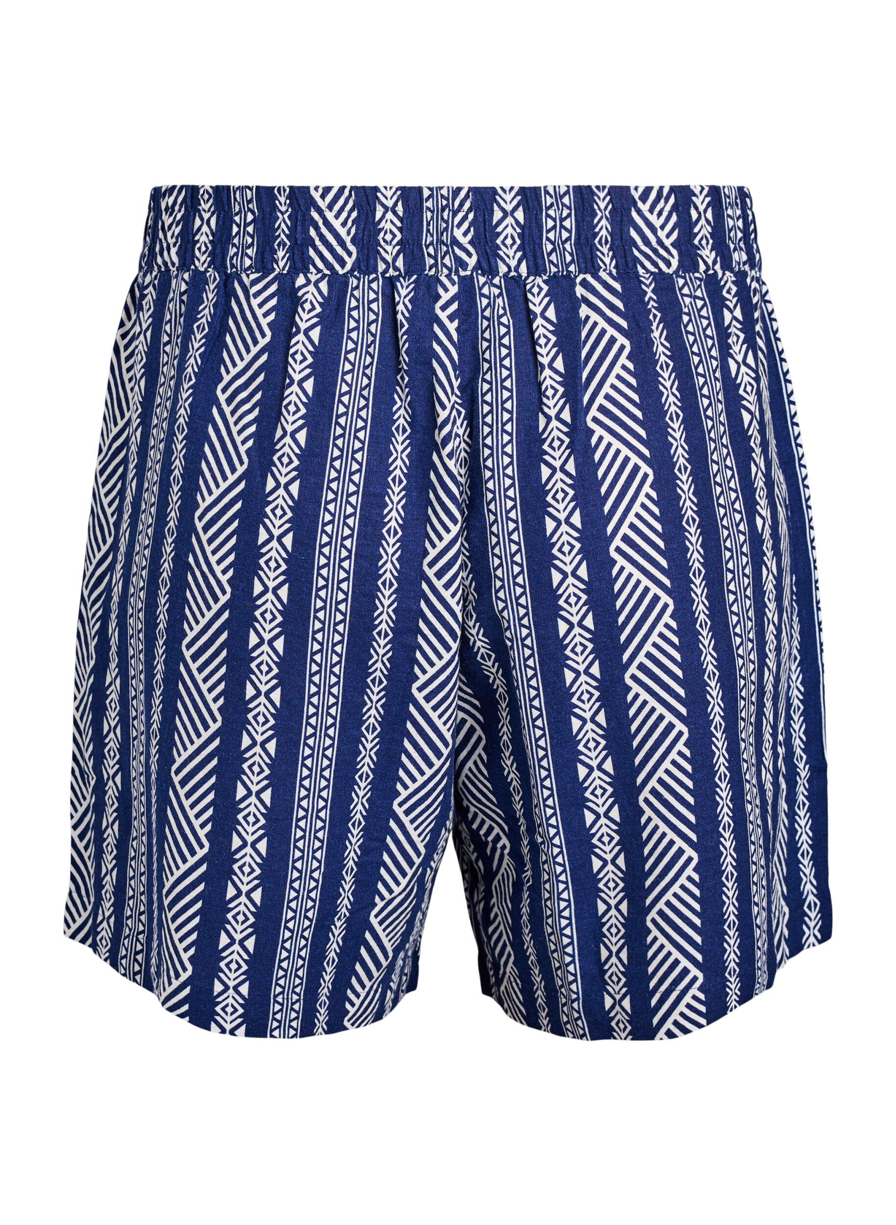 Zizzi Short ray&eacute; en m&eacute;lange de lin et de viscose, Bleu, Packshot image number 1