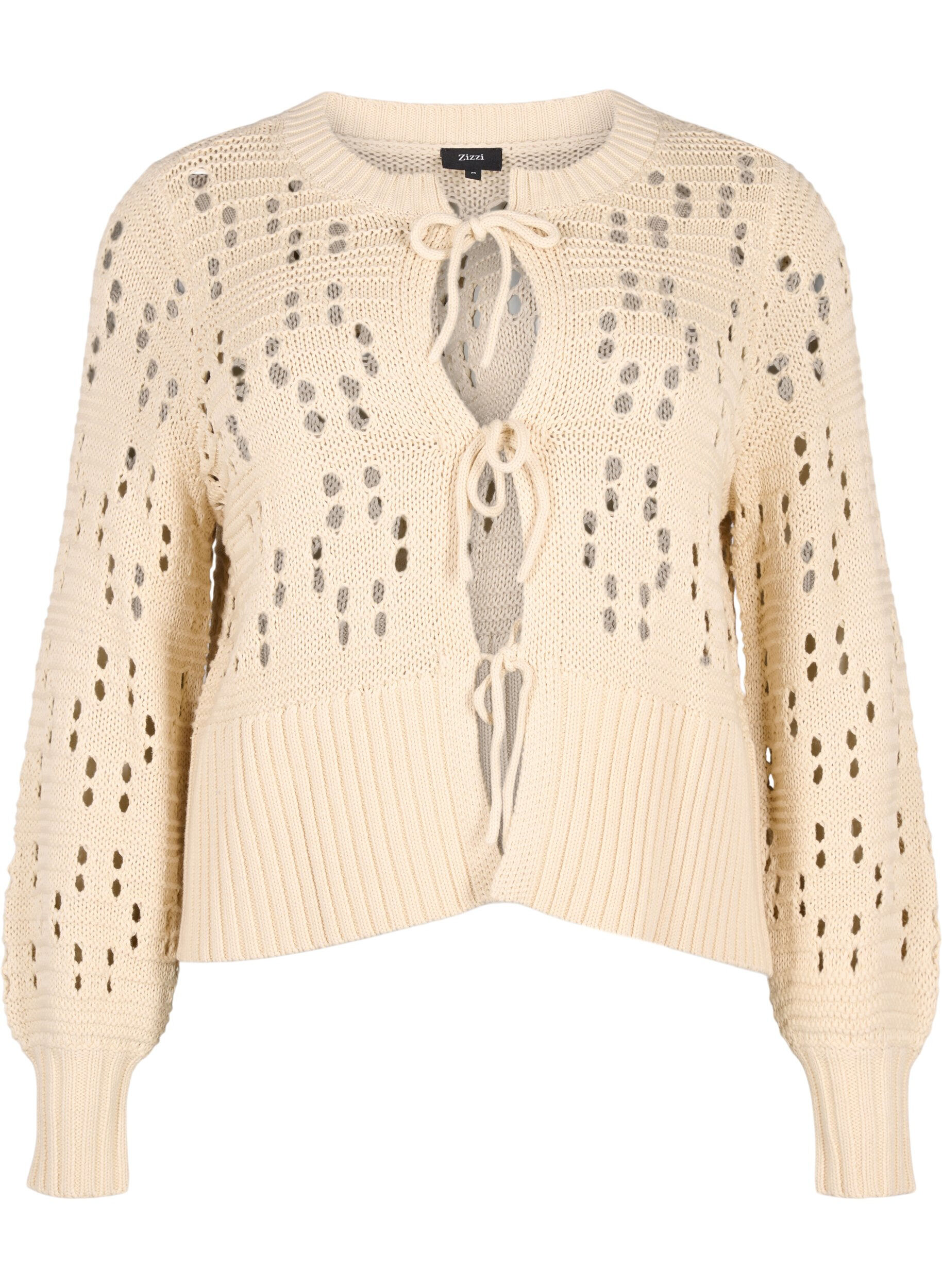 Zizzi Cardigan en maille avec liens et motifs ajour&eacute;s, Birch, Packshot image number 0