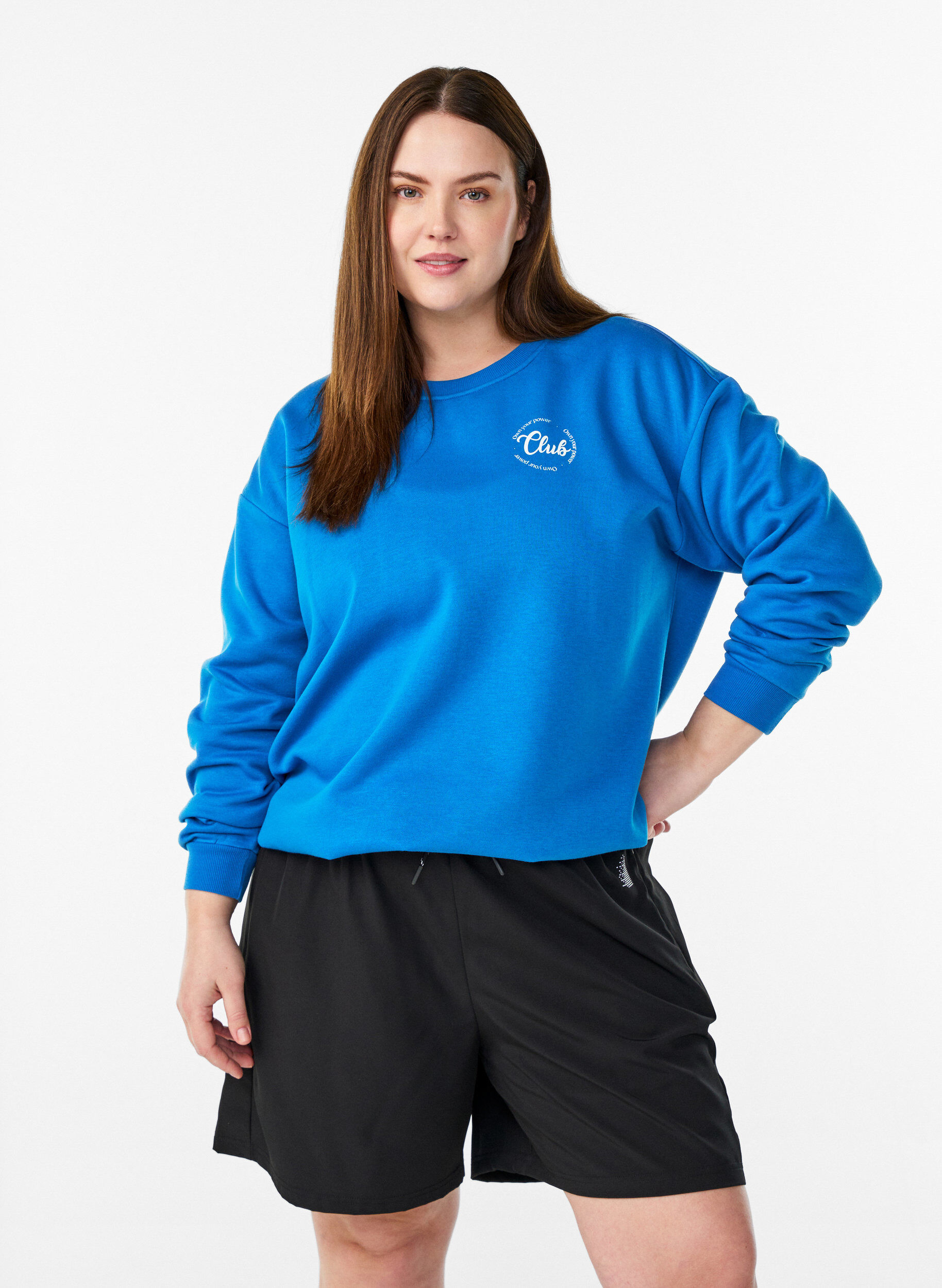 Sweatshirt avec imprim&eacute; texte, Bleu, Model