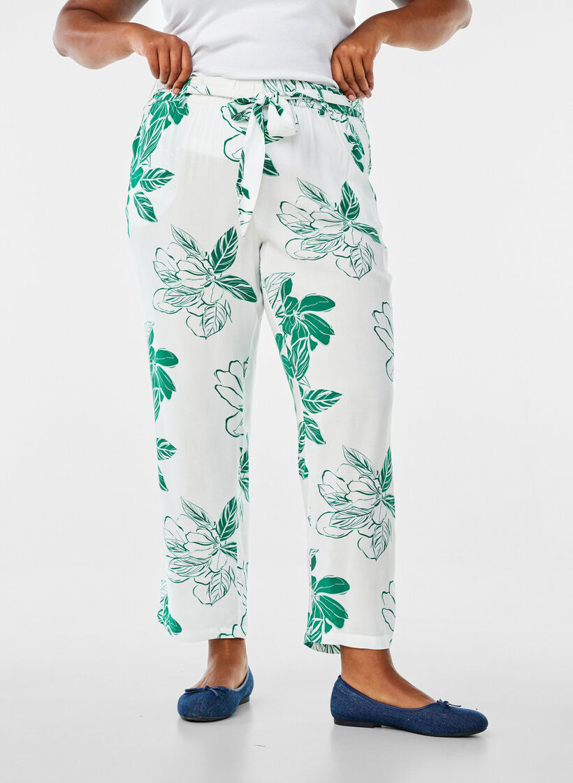 Pantalon taille haute en viscose, Vert, Model image number 2