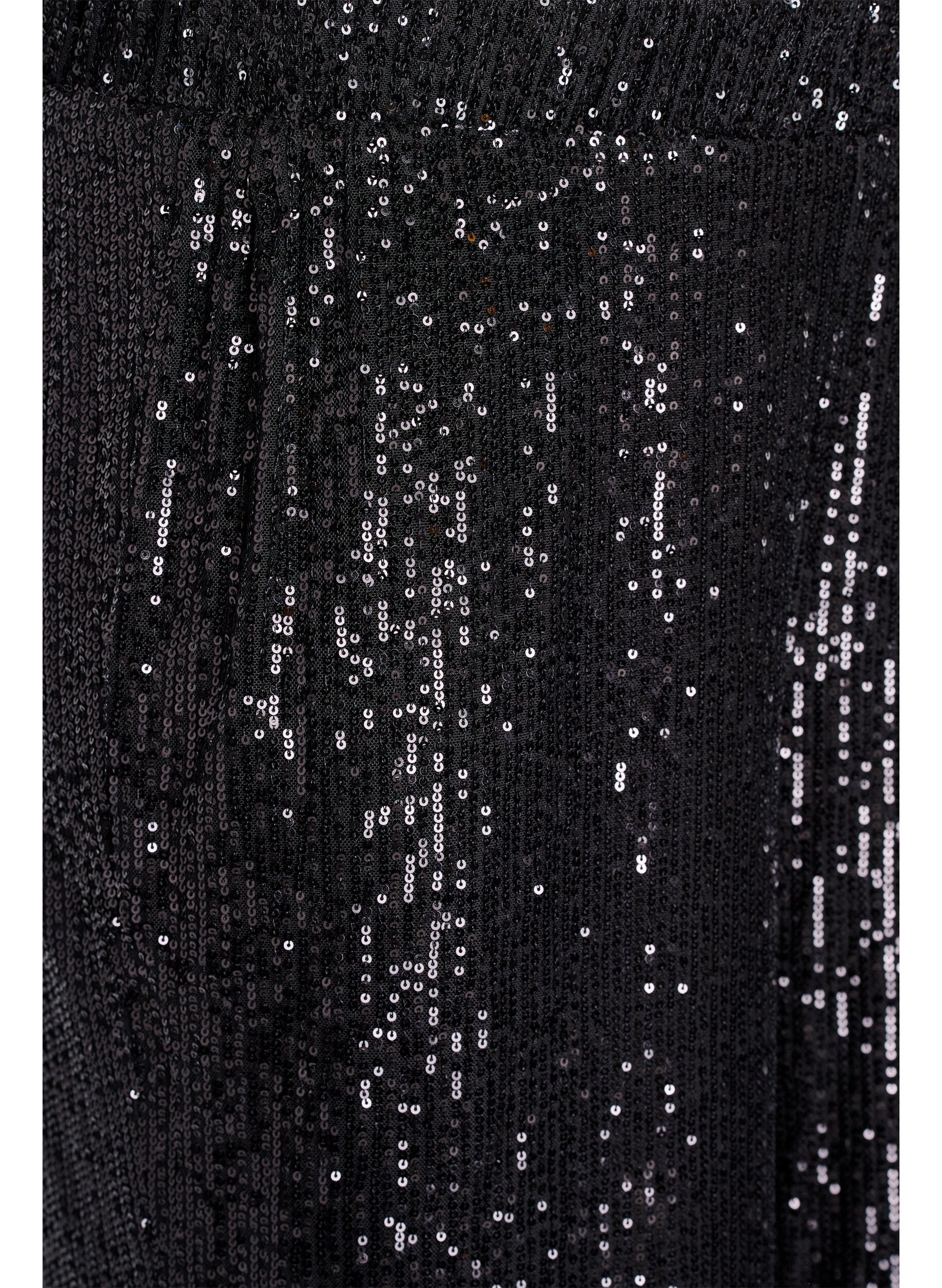 Zizzi Pantalon taille haute &agrave; sequins et coupe ample, Noir, Packshot image number 2