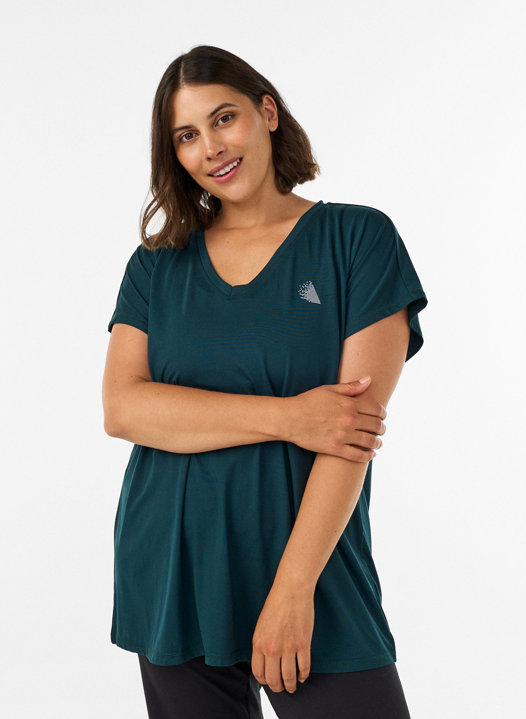 ZizziLoose training t-shirt with V-neck, Vert fonc&eacute;, Model image number 0