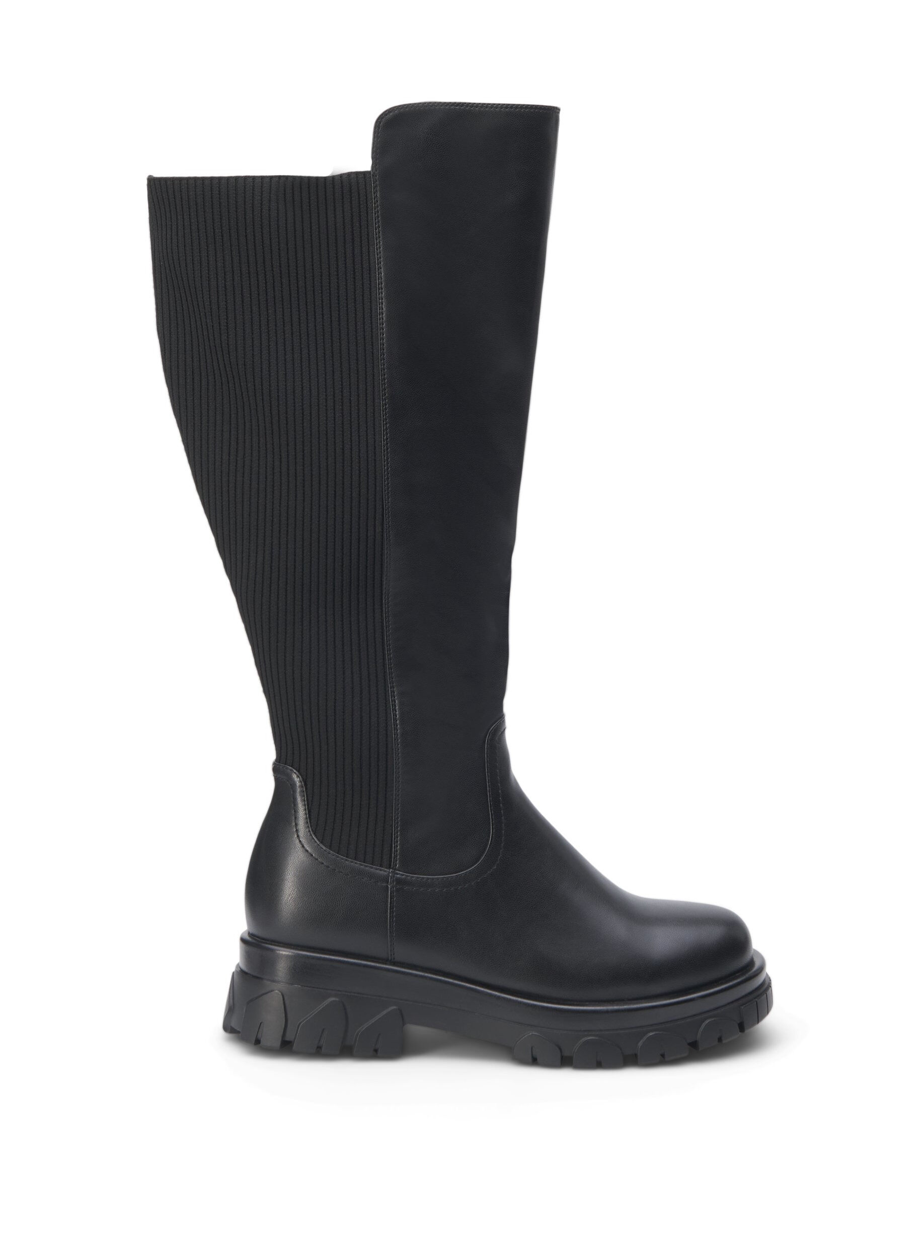 Zizzi Large - Bottes hautes avec &eacute;lastique et fermeture &eacute;clair, Noir, Packshot image number 0