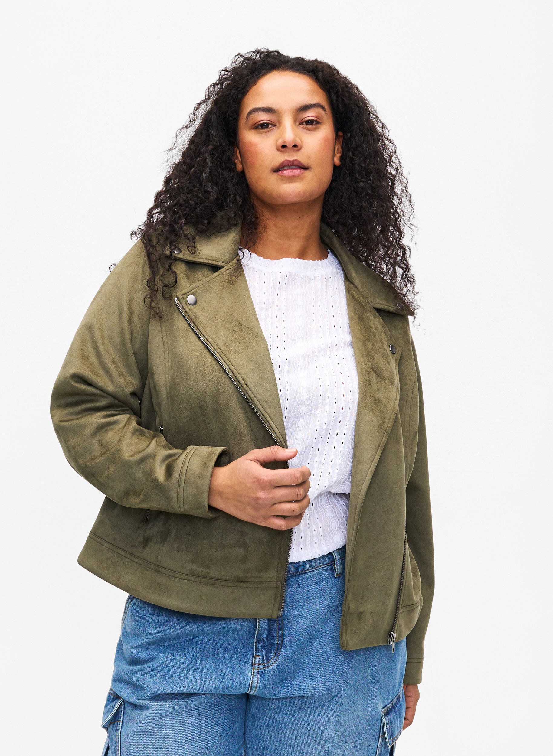 ZizziVeste de motard en faux daim, Dusty Olive, Model image number 0