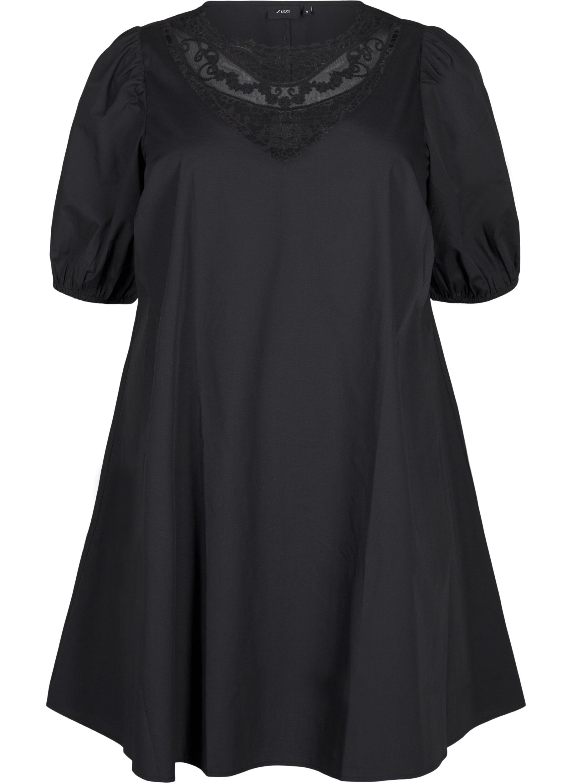 Zizzi Robe courte avec d&eacute;tails en dentelle, Black, Packshot image number 0