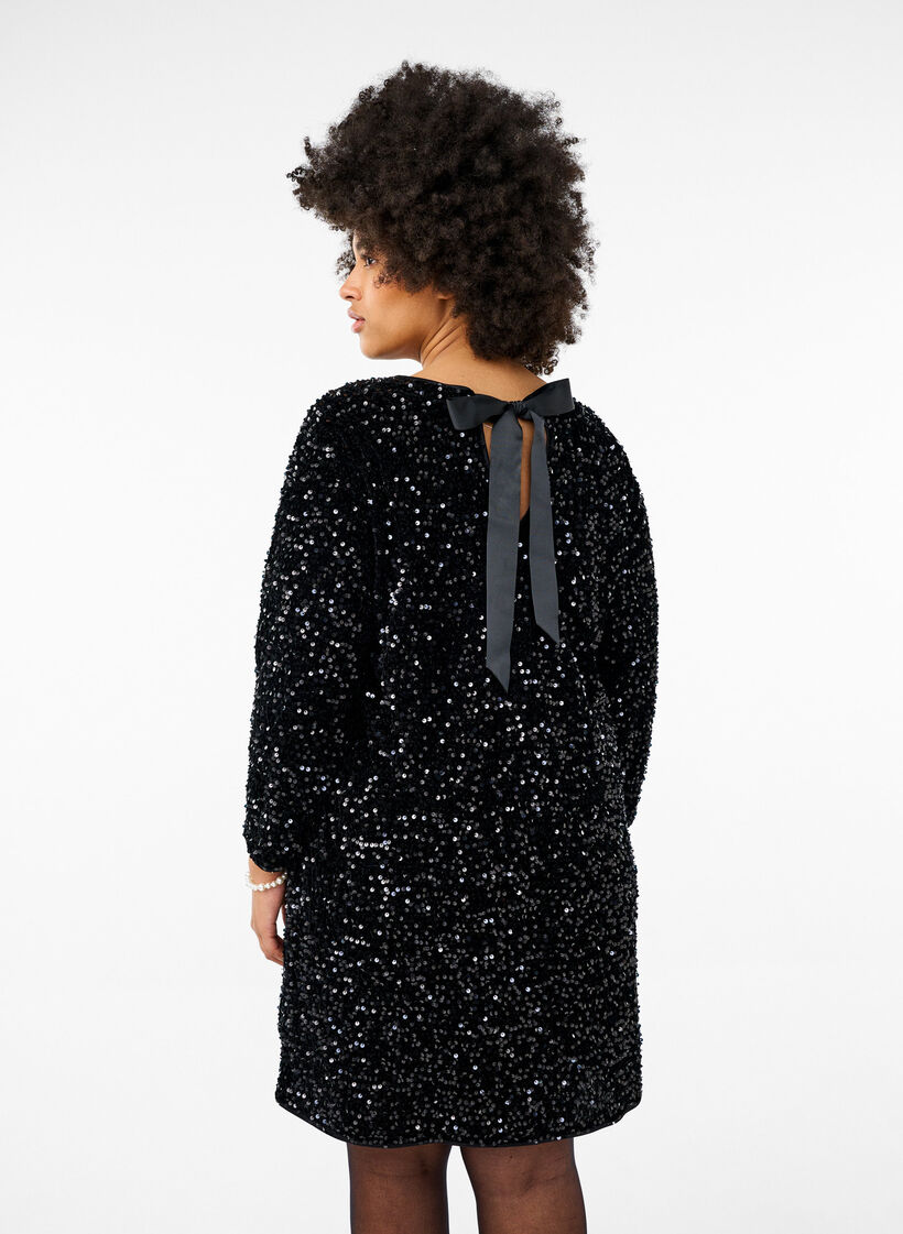 Robe pailletée avec nœud, Black, Model image number 1