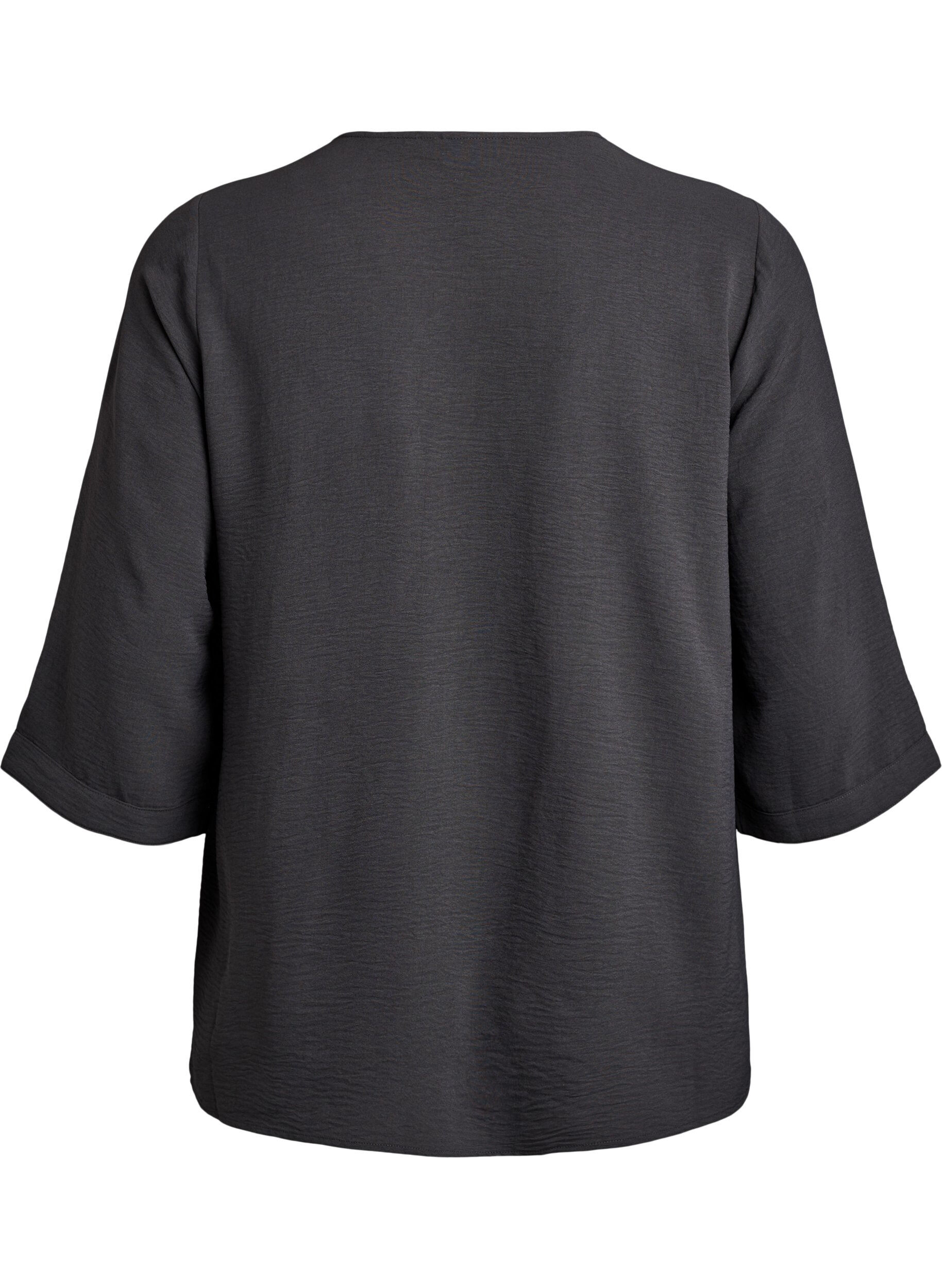 Zizzi Shirt blouse with V-neck and 3/4 sleeves, Dark Grey, Packshot image number 1