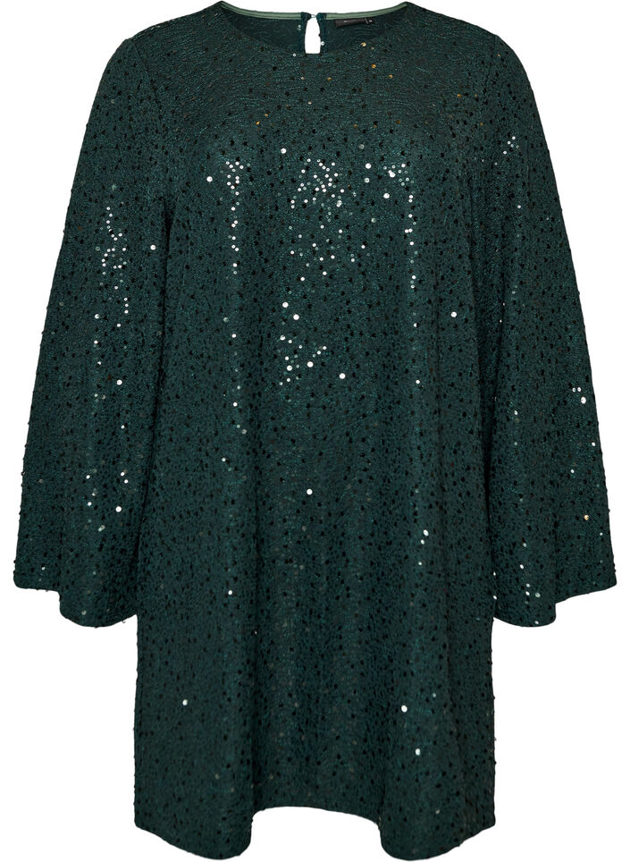 Robe courte en sequins &agrave; la coupe trap&egrave;ze, Vert fonc&eacute;, Packshot image number 0