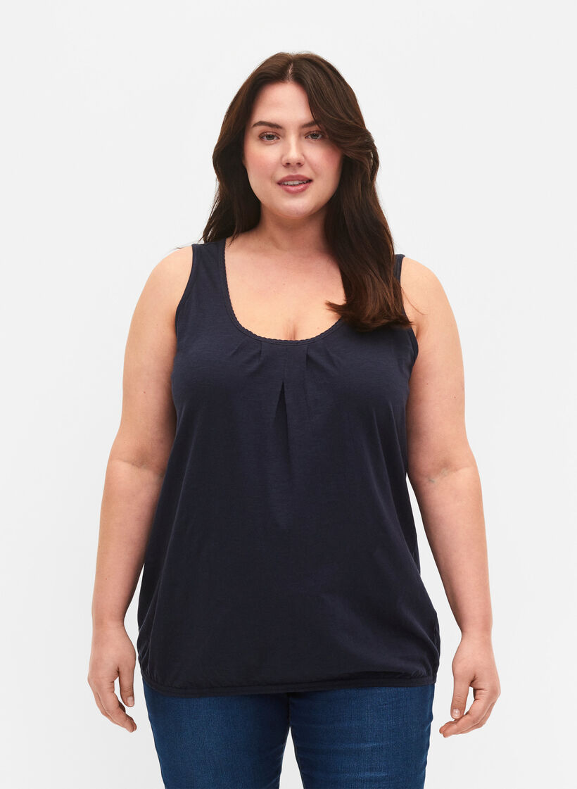 Top en coton avec bordure en dentelle, Navy Blazer, Model image number 0