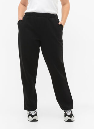 Pantalons en coton lâche avec poches, Black, Model image number 2