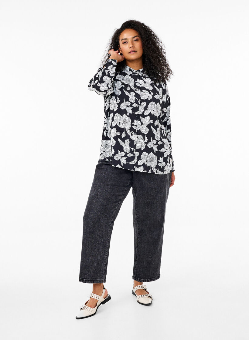 Chemise à imprimé floral, Noir, Model image number 1