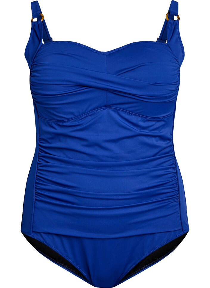 Maillot de bain drap&eacute; avec bonnets rembourr&eacute;s, Bleu, Packshot image number 0