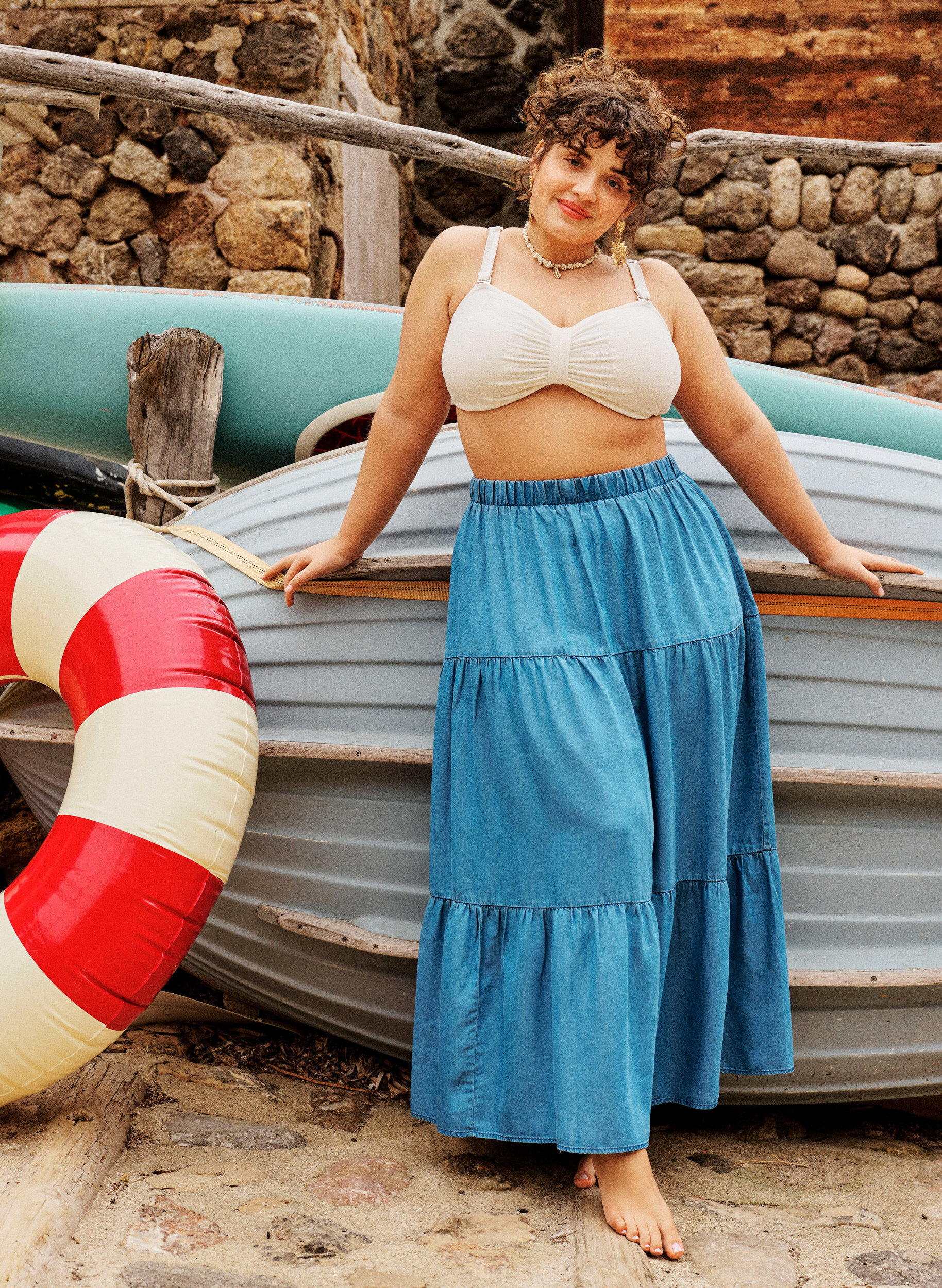 ZizziJupe maxi en jean avec volants, Bleu, Image image number 0