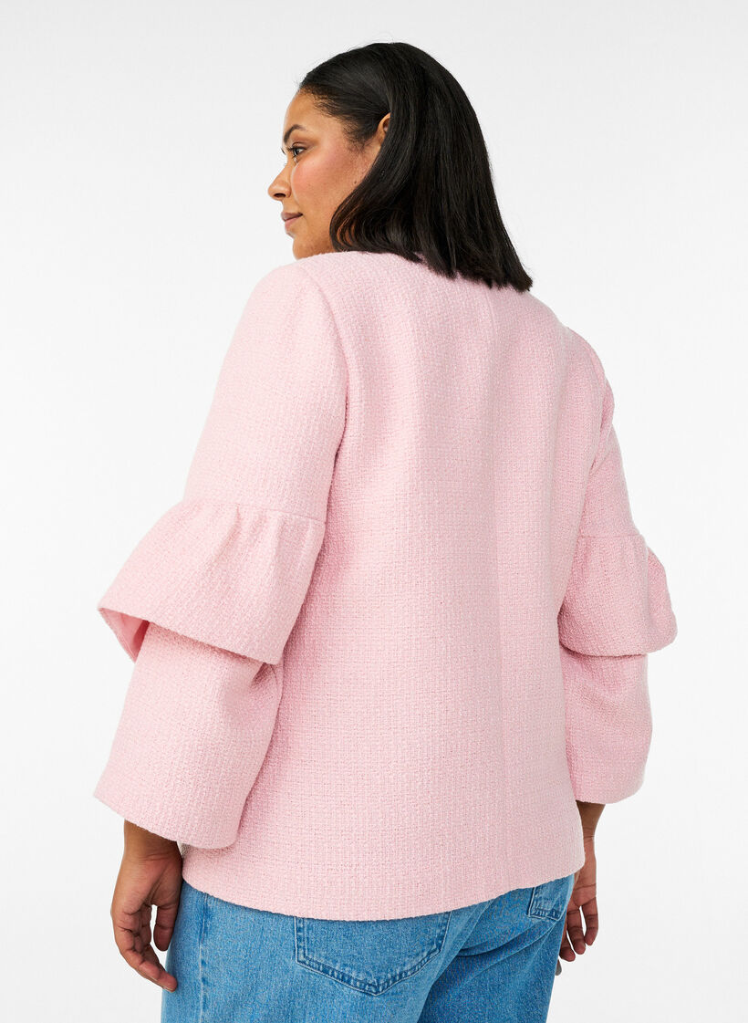 Veste boucl&eacute;e avec volants, Rose, Model image number 2