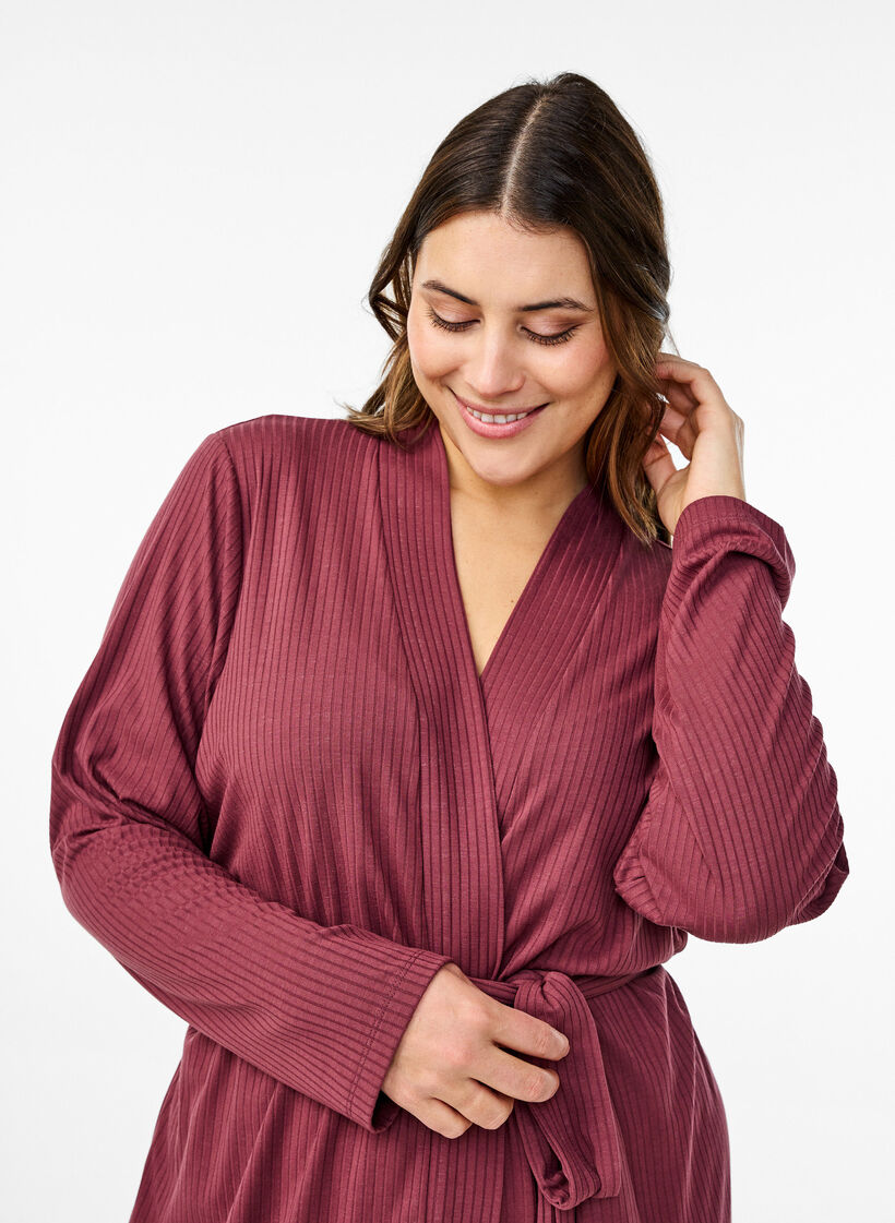 Robe de chambre avec ceinture à nouer, Rose Brown, Model image number 2