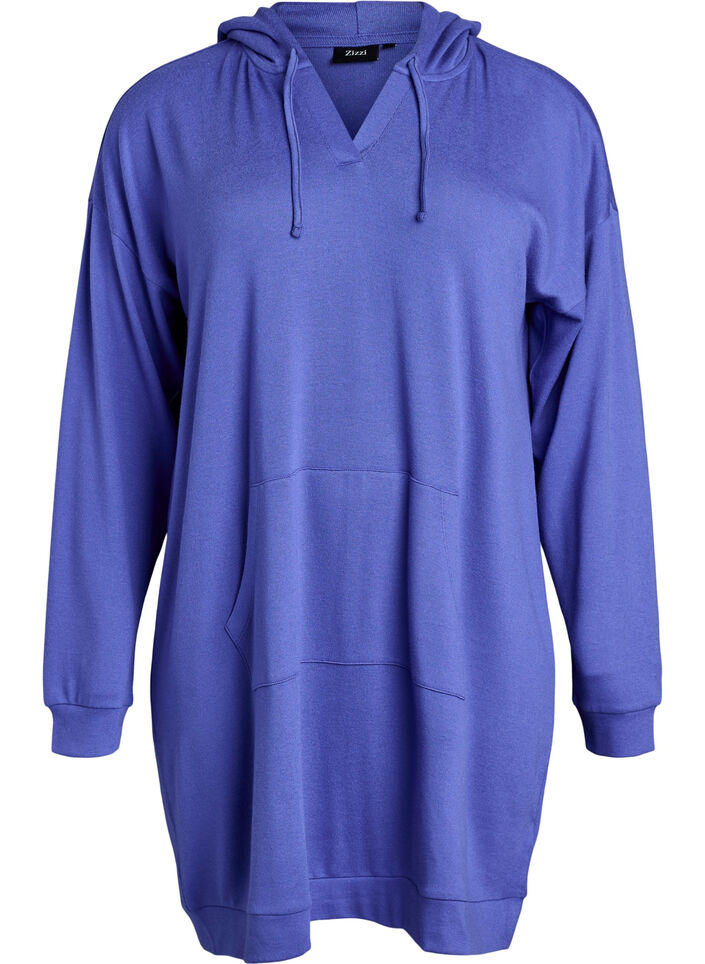 Robe sweat &agrave; capuche courte avec poche kangourou, Bleu, Packshot image number 0