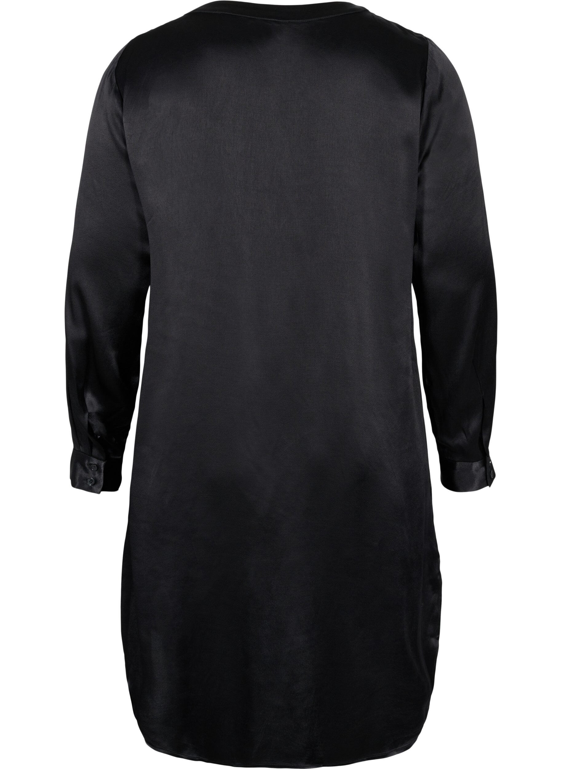 Zizzi Longue chemise brillante avec fente, Black, Packshot image number 1