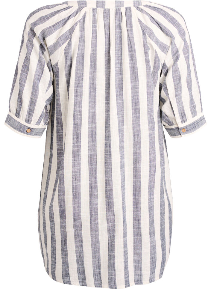 Tunique en coton avec un col en V, Bleu, Packshot image number 1