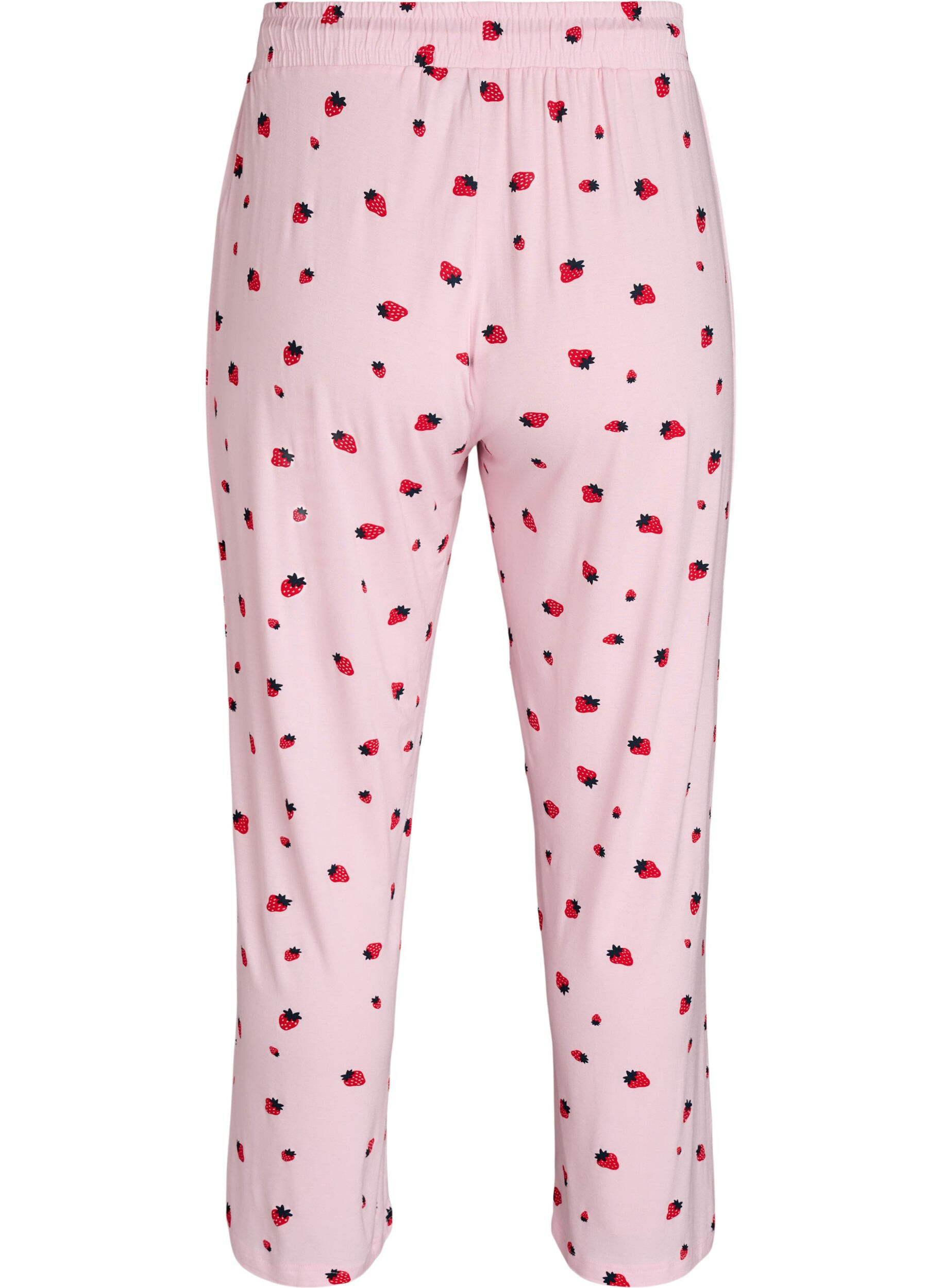Zizzi Pantalon de pyjama en jersey doux avec taille haute et imprim&eacute; fruits, Rose, Packshot image number 1