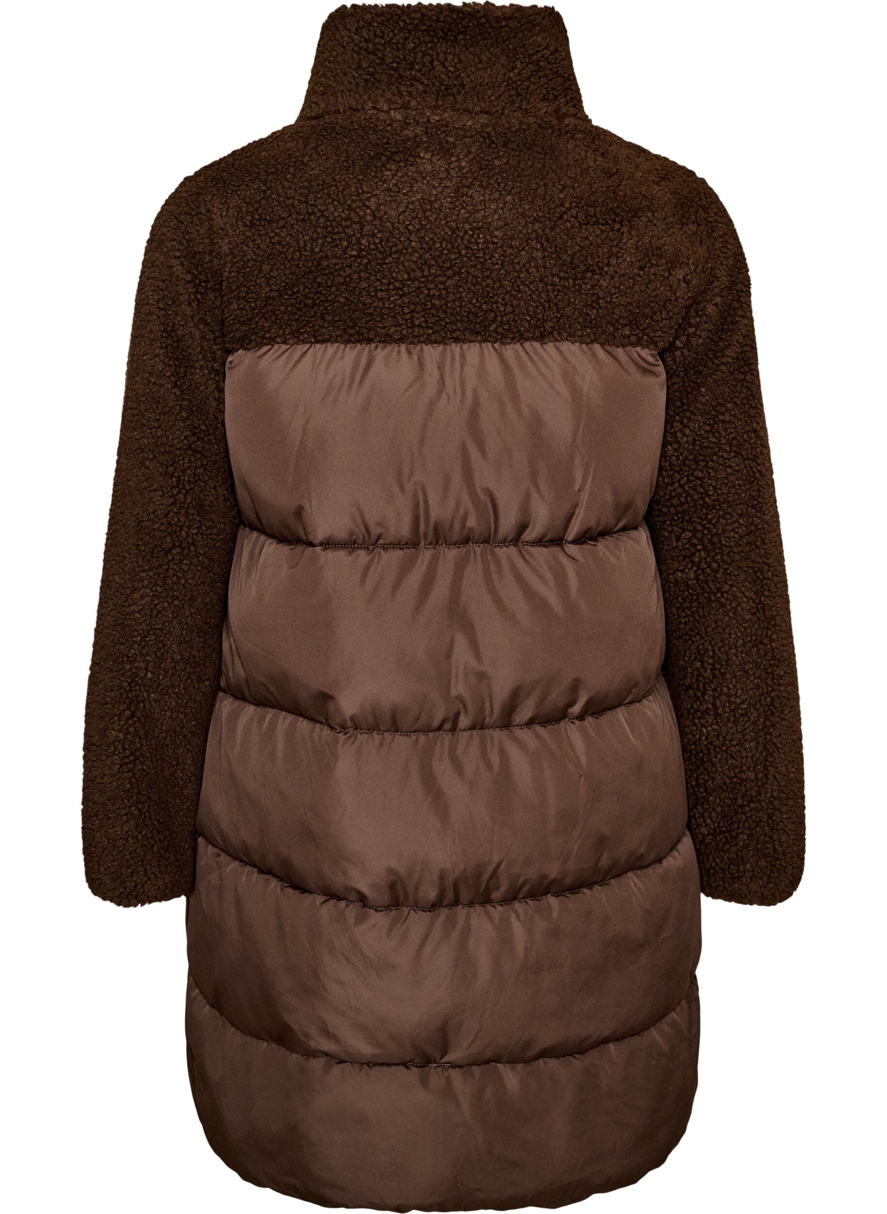 ZizziDoudoune mi-longue avec polaire teddy, Marron, Packshot image number 1