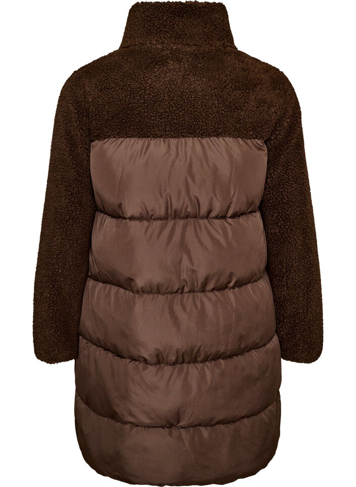 Doudoune mi-longue avec polaire teddy, Marron, Packshot image number 1