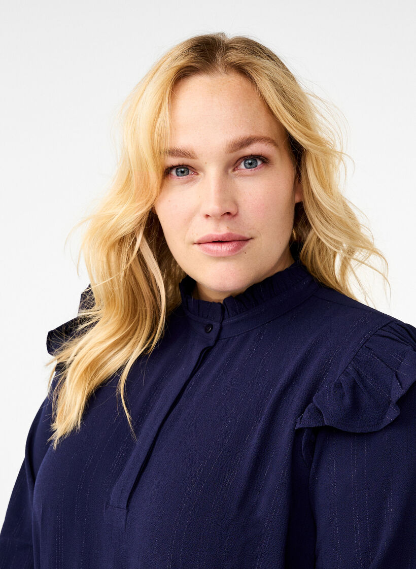 Robe courte à volants et paillettes, Bleu, Model image number 3