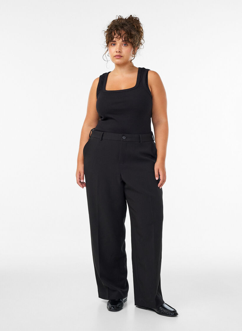 Pantalon tailleur large &agrave; taille haute, Noir, Model image number 0