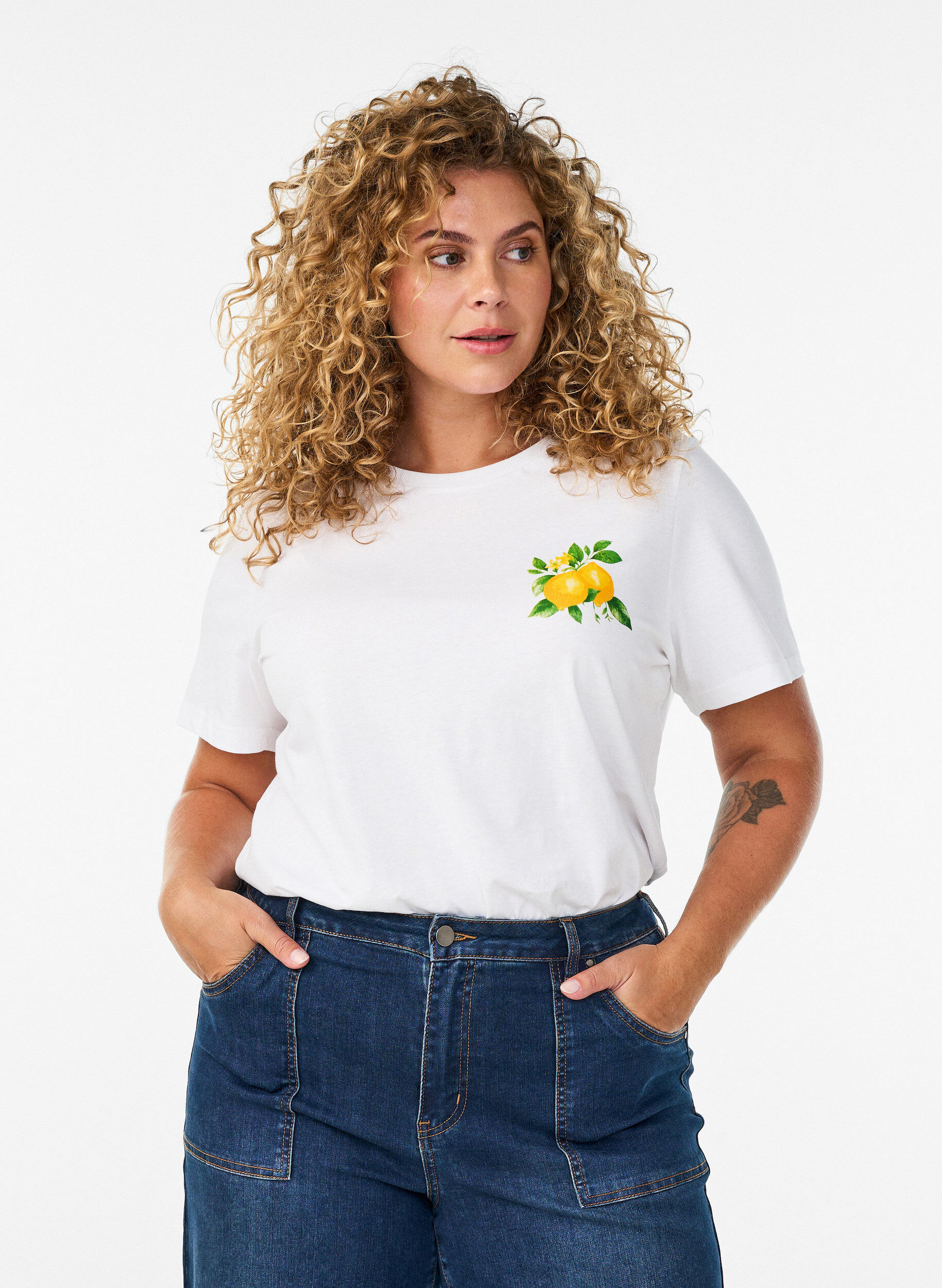 T-shirt en coton bio avec imprim&eacute; agrumes, Blanc, Model