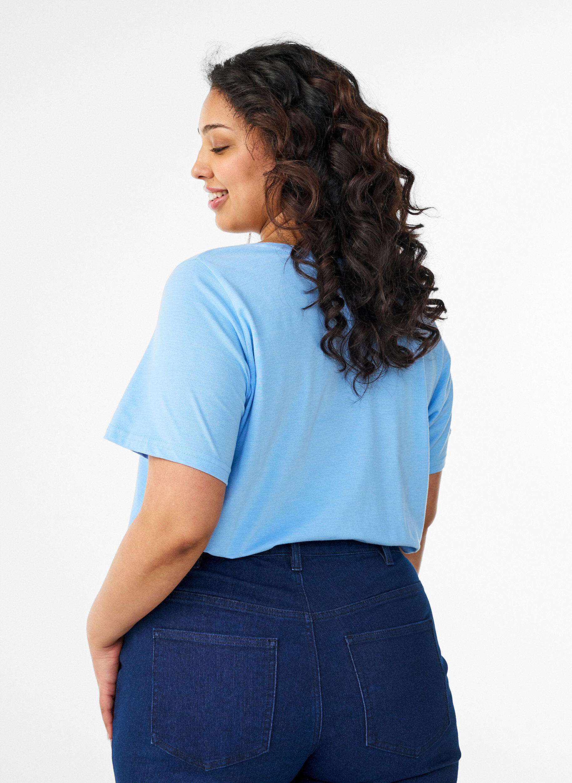 ZizziT-shirt col V, Bleu, Model image number 2