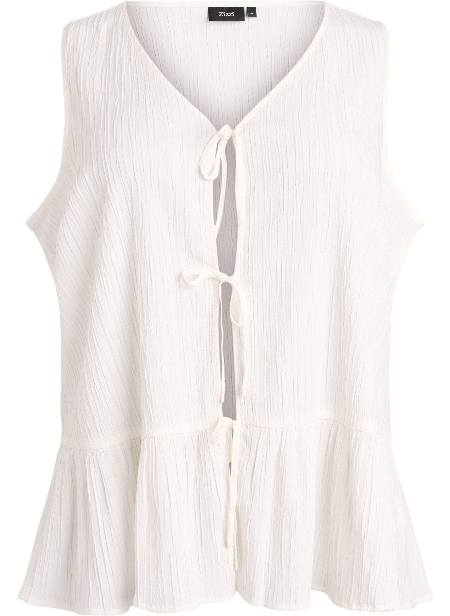 ZizziBlouse sans manches textur&eacute;e avec lien &agrave; nouer, Vanille, Packshot image number 0