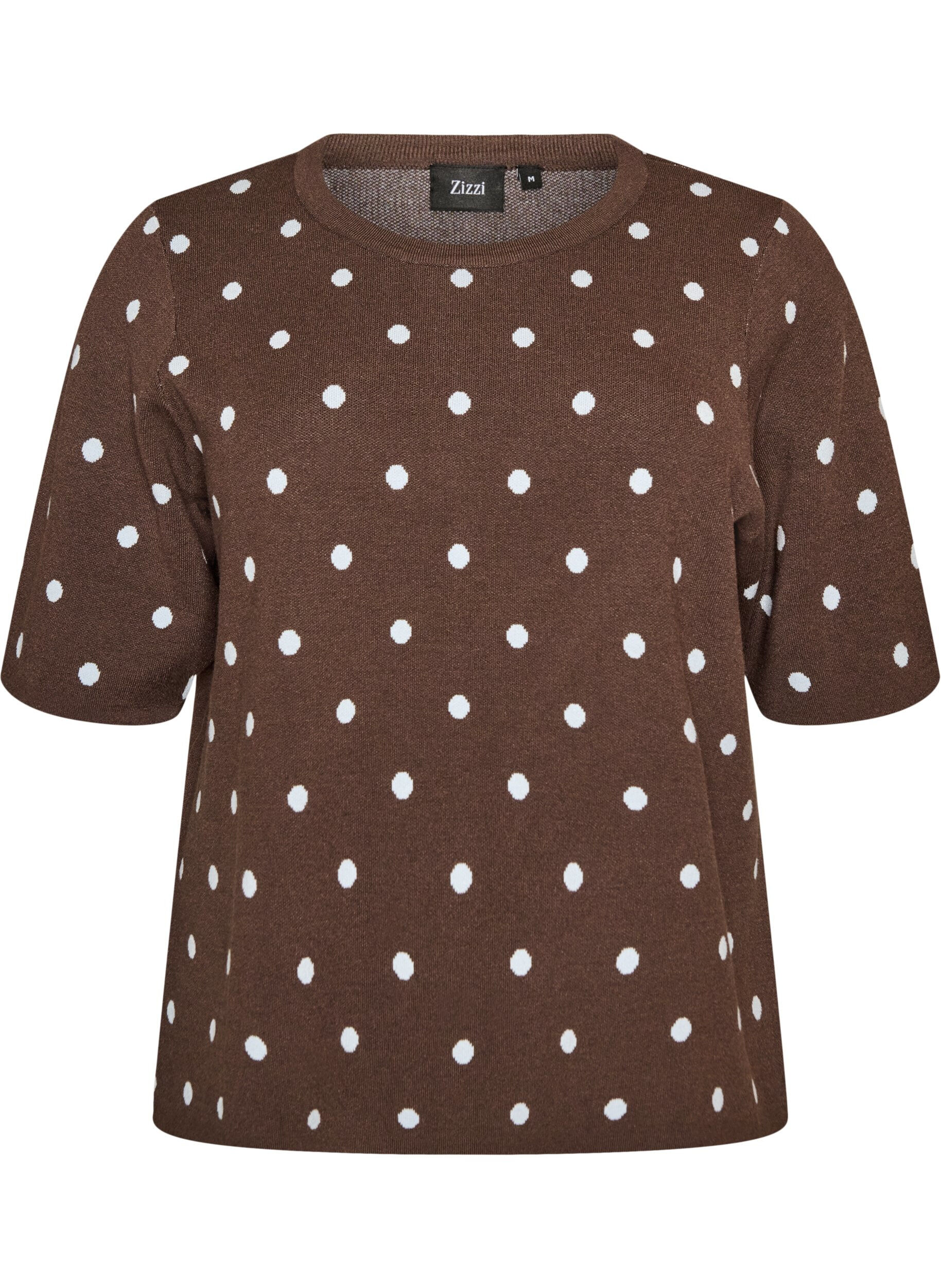 ZizziBlouse en maille &agrave; manches courtes &agrave; pois, Marron, Packshot image number 0