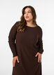 Robe midi avec une texture ondul&eacute;e et des manches longues, Marron, Model image number 3