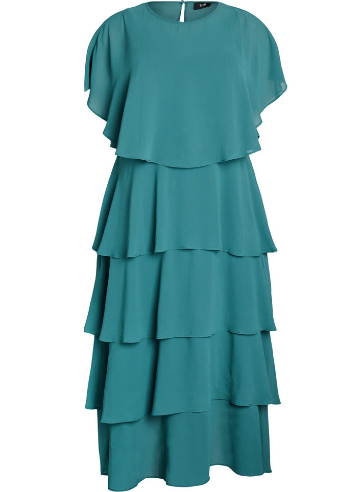 Robe maxi avec plusieurs couches de volants et cape amovible, Vert fonc&eacute;, Packshot image number 0