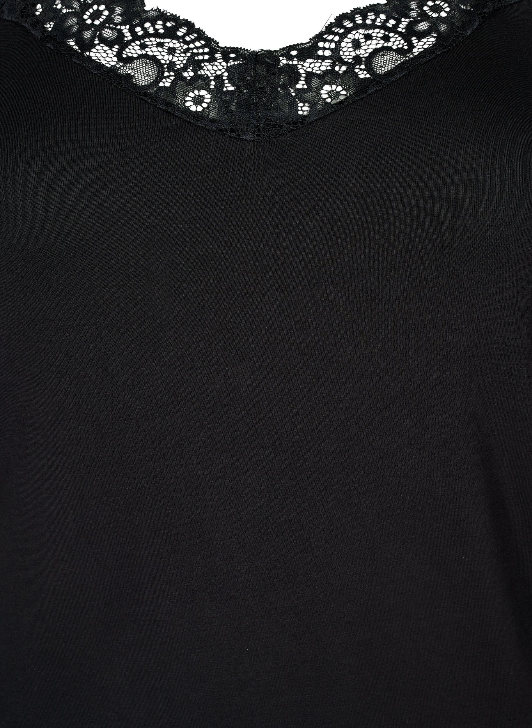 Zizzi Top en viscose avec bord en dentelle, Noir, Packshot image number 2