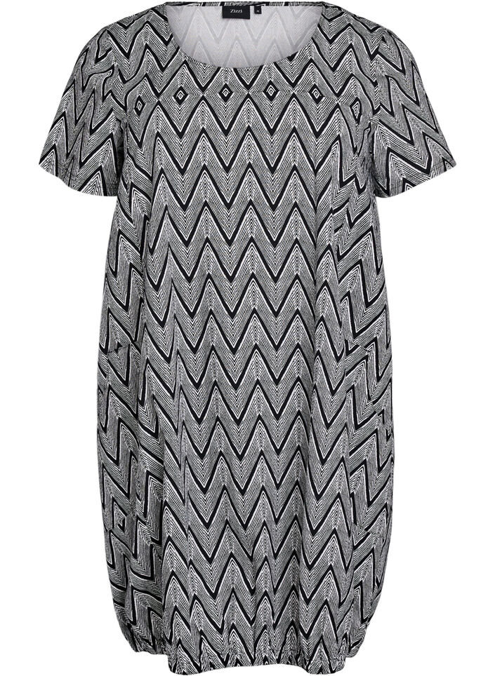 Robe en coton &agrave; manches courtes avec imprim&eacute;, Noir, Packshot image number 0
