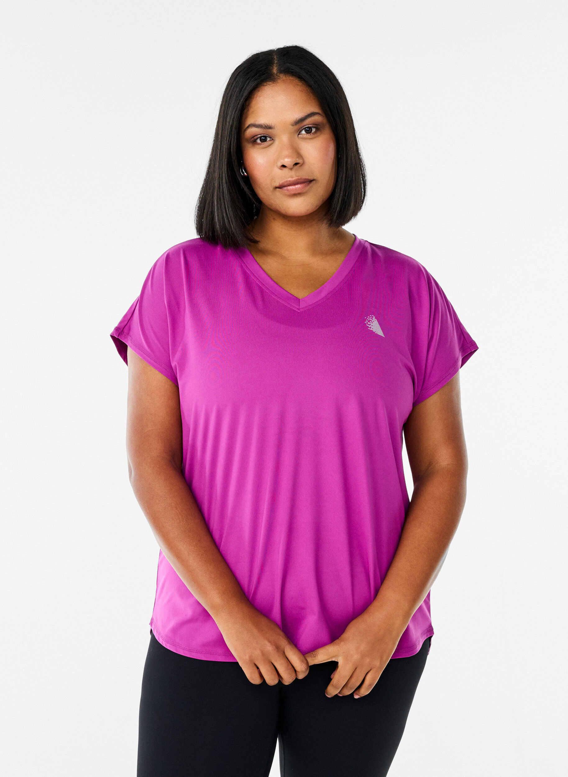 T-shirt de sport &agrave; manches courtes et col en V, Violet, Model
