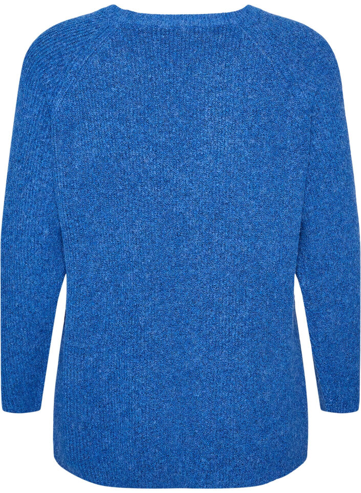 Pull en maille avec motif diagonal et manches raglan, Bleu, Packshot image number 1