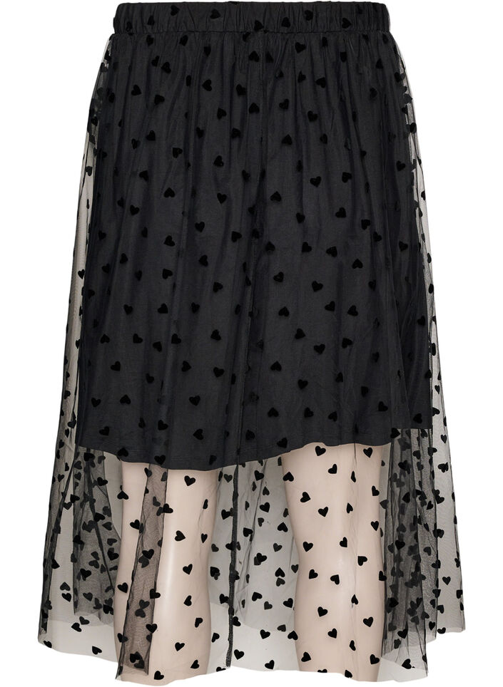 Jupe midi en tulle avec des c&oelig;urs, Noir, Packshot image number 1