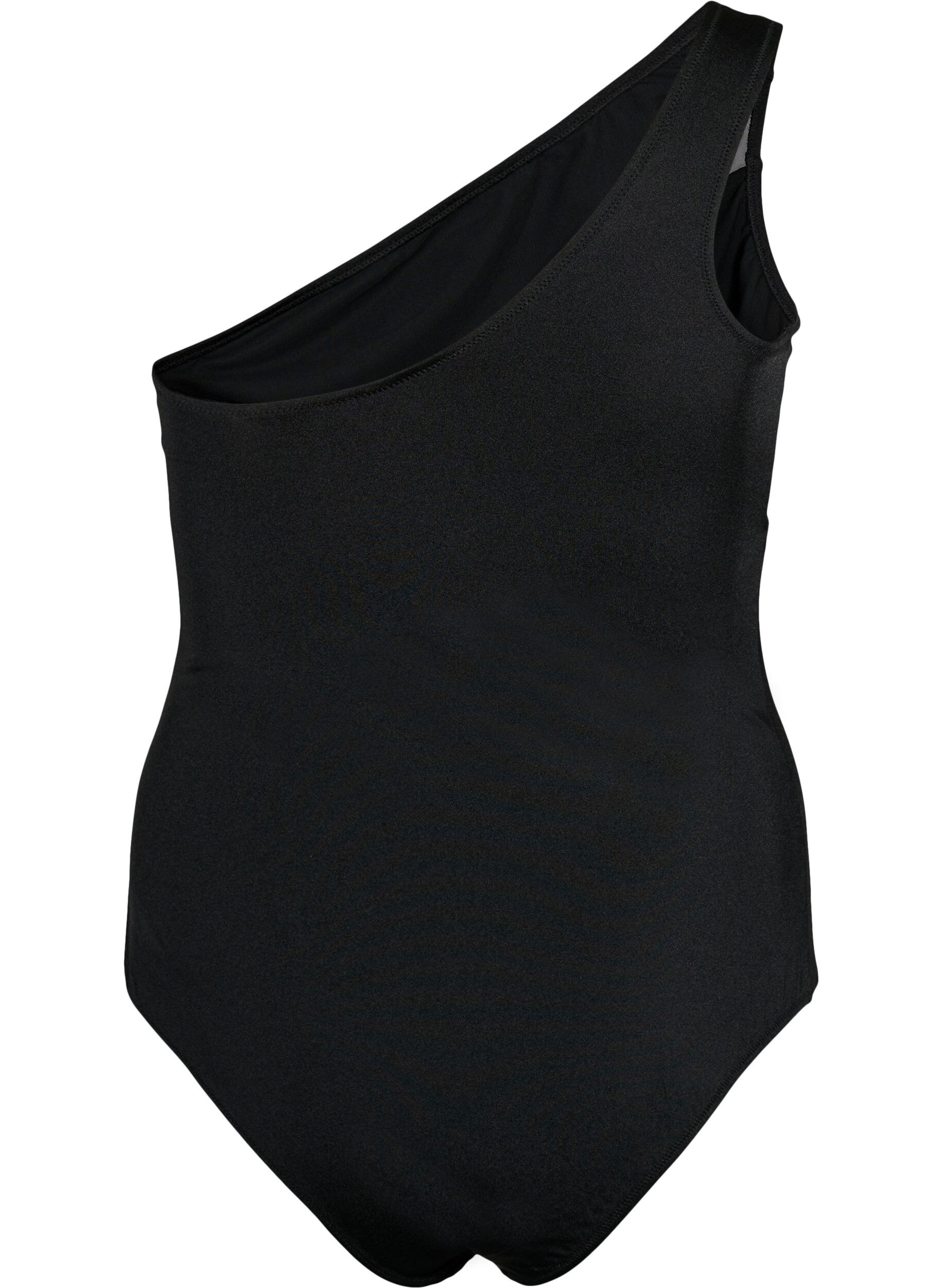 Zizzi Maillot de bain &agrave; une &eacute;paule avec d&eacute;tails en mesh, Black, Packshot image number 1
