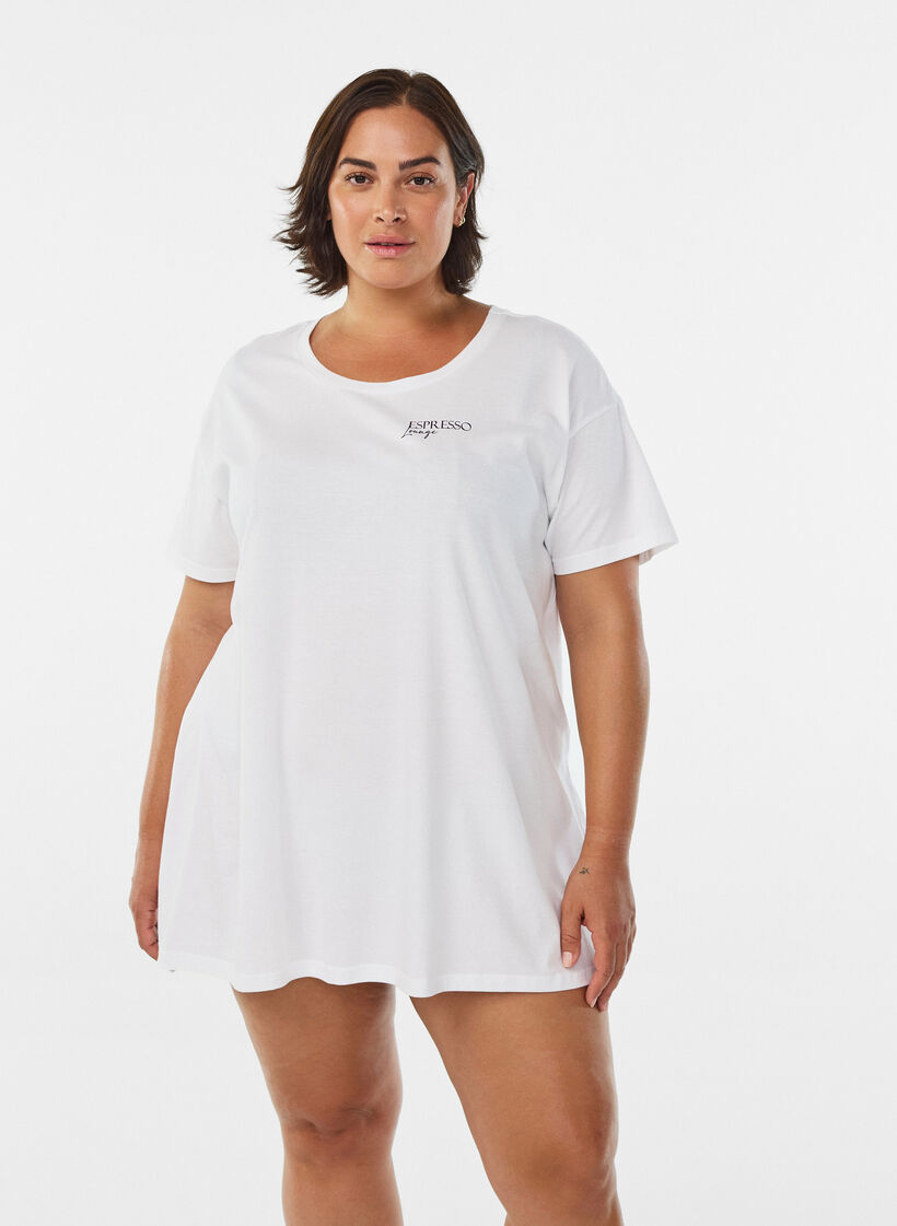 T-shirt de nuit long en coton bio avec imprimé, Blanc, Model image number 2